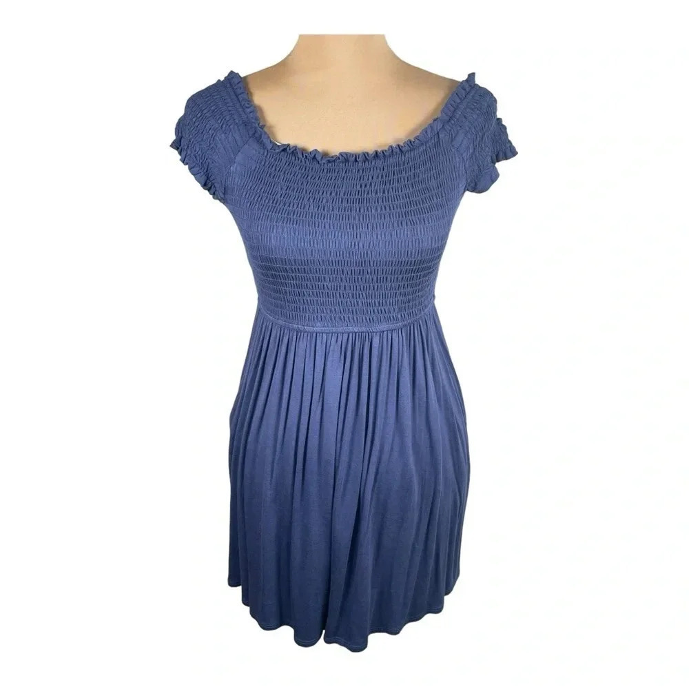 MM MM‎ MM BOUTIQUE SMOCKED DRESS WITH POCKETS LARGE LILAC BLUE COLOR
